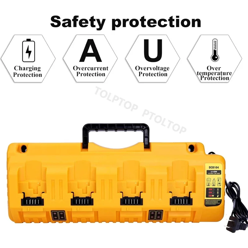 DCB104 Rapid Charger Replacement 4 Port 3A Charging Current  for Dewalt 12-20V Max Lithium Battery  DCB120 DCB127 DCB200