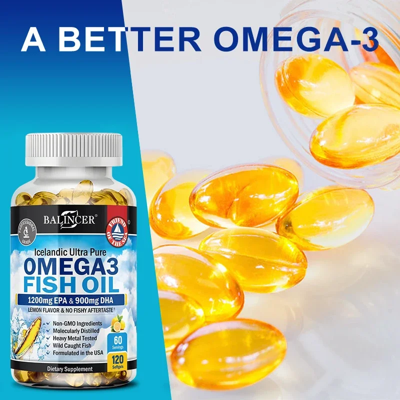 Suplemen kapsul minyak ikan Omega 3 kaya dalam DHA EPA sistem kekebalan mata antioksidan kulit, non-gmo, bebas zat perekat, Kapsul Vegetarian