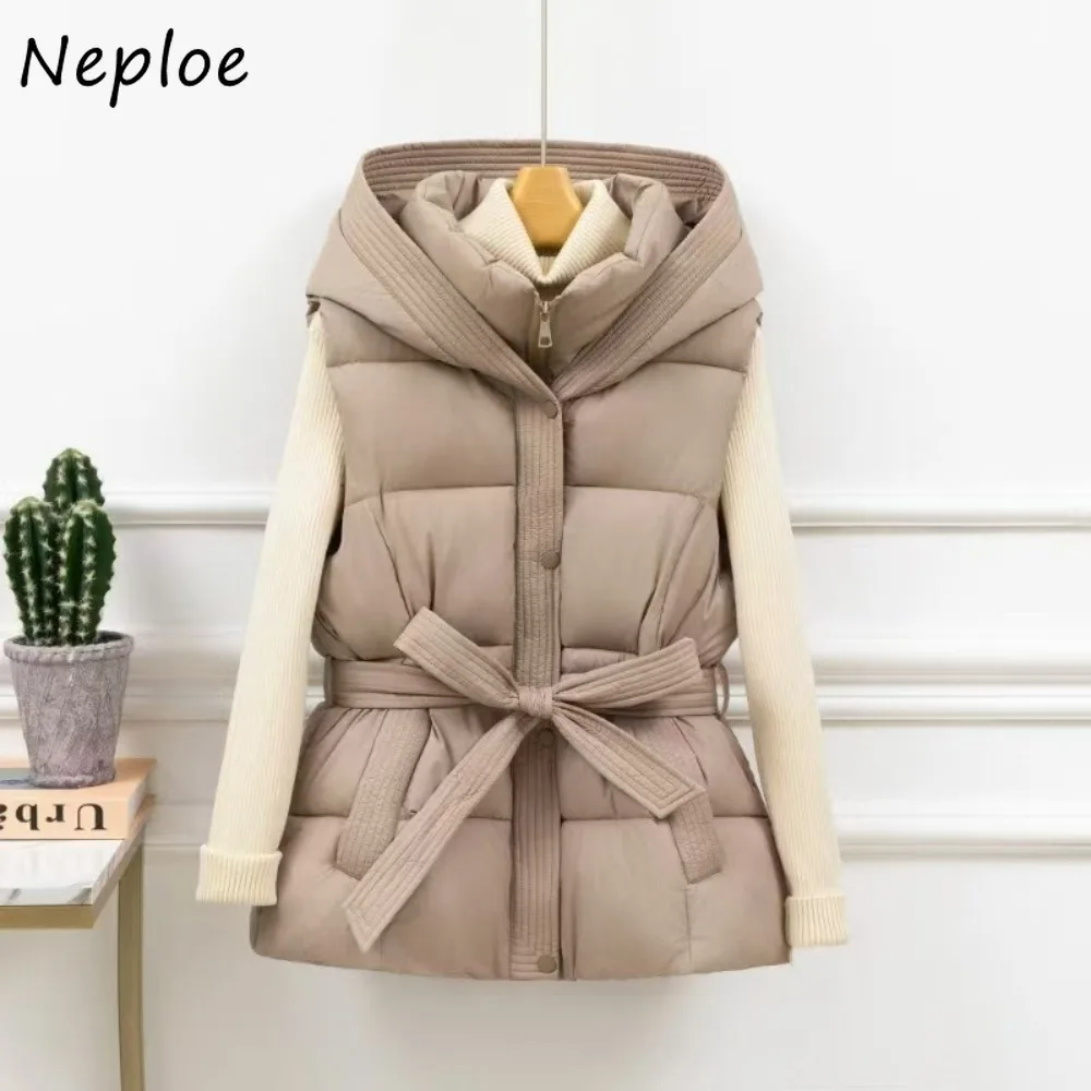 

Neploe Slim Waist Lace Up Casual Soft Vest Hoody Europe Moda New Women Clothing Short Trendy Patchwork All-match Luxury Jackets