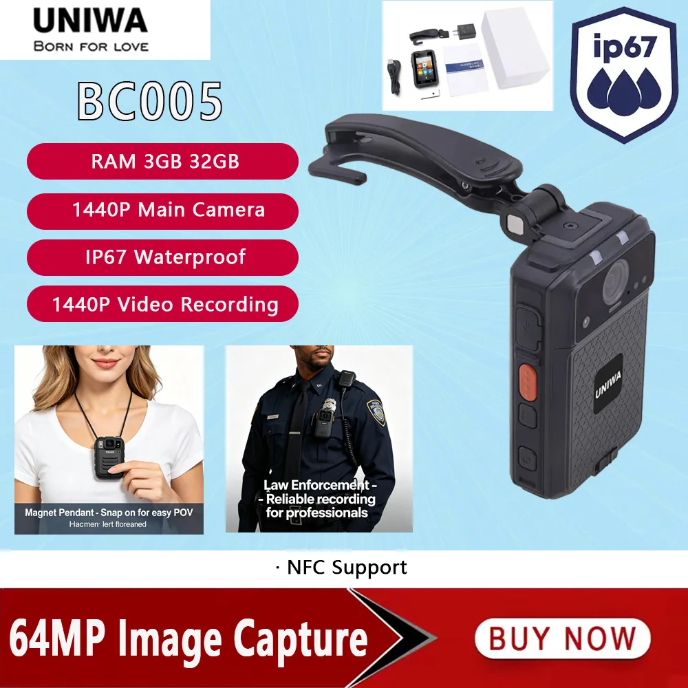 NEW UNIWA BC005 Mini Body Camera Full HD 4K Body Portable Night Vision Video Recorder Police Law Enforcement Recorder DV BodyCam
