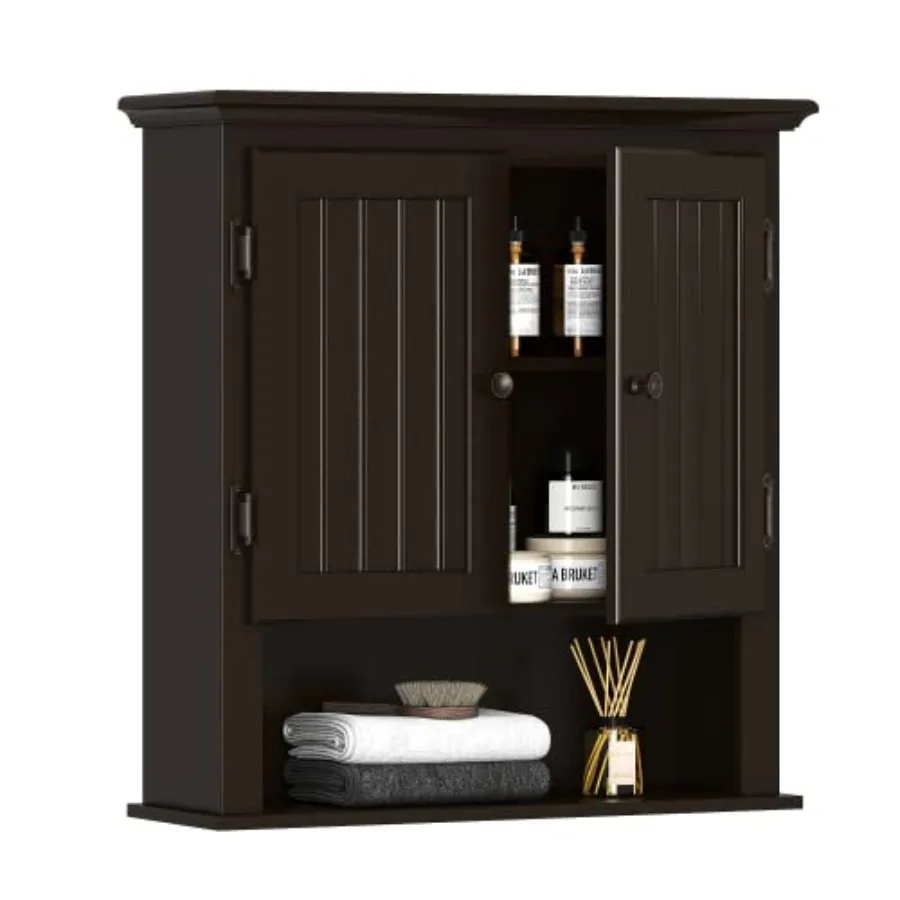 

Bathroom Cabinet Wall Mounted Wood Hanging Cabinet with Doors and Shelves Over The Toilet in Espresso