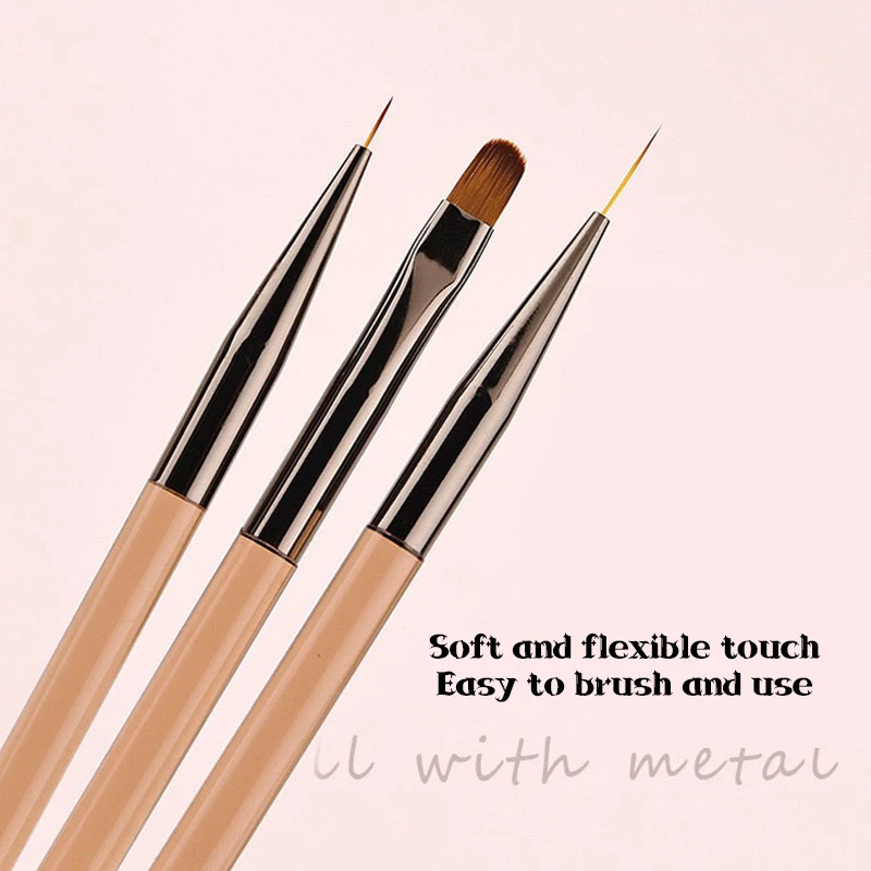 3Pcs Manicure Brushes Dual Use Gel Gradient Brush Ultra Thin Line Drawing Pen Dual End Nail Art Design Painting Tools.