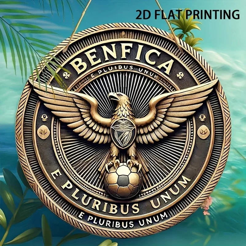 2D Flat Benfica Eagle Emblem Soccer Club Round Metal Sign, Vintage Sporting Decor, Easy Hang Wall Art