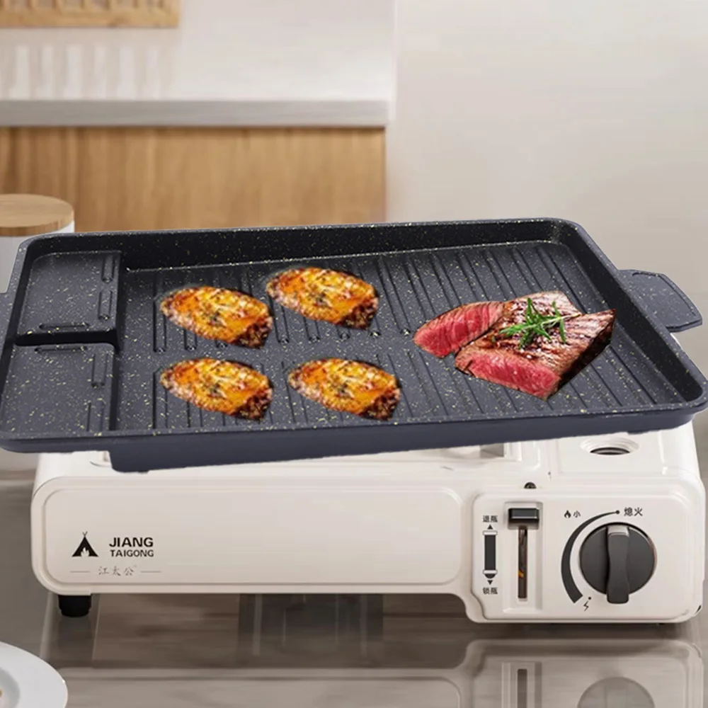 

1 шт. Прямоугольная алюминиевая пластина для барбекю, антипригарная пластина для барбекю, уличная Коммерческая Удобная Кассетная плита для кемпинга, сковорода для гриля