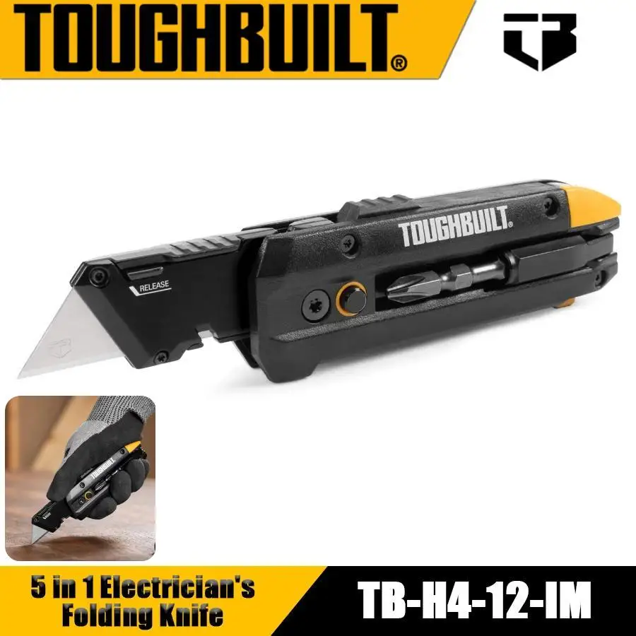 TOUGHBUILT TB-H4-12-IM 5 in 1 Electrician's Folding Knife Multifunctional Utility Knife With Bit Driver and Pry Bar Hand Tool