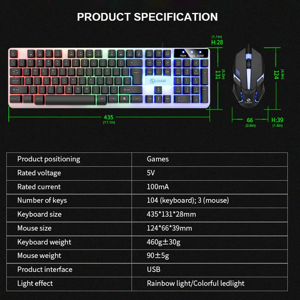 GTX350 Keyboard And Mouse For Computer PC RGB Gaming Keyboard Laptop Backlight Gamer Kit LED Wired USB Keyboard Dropshipping