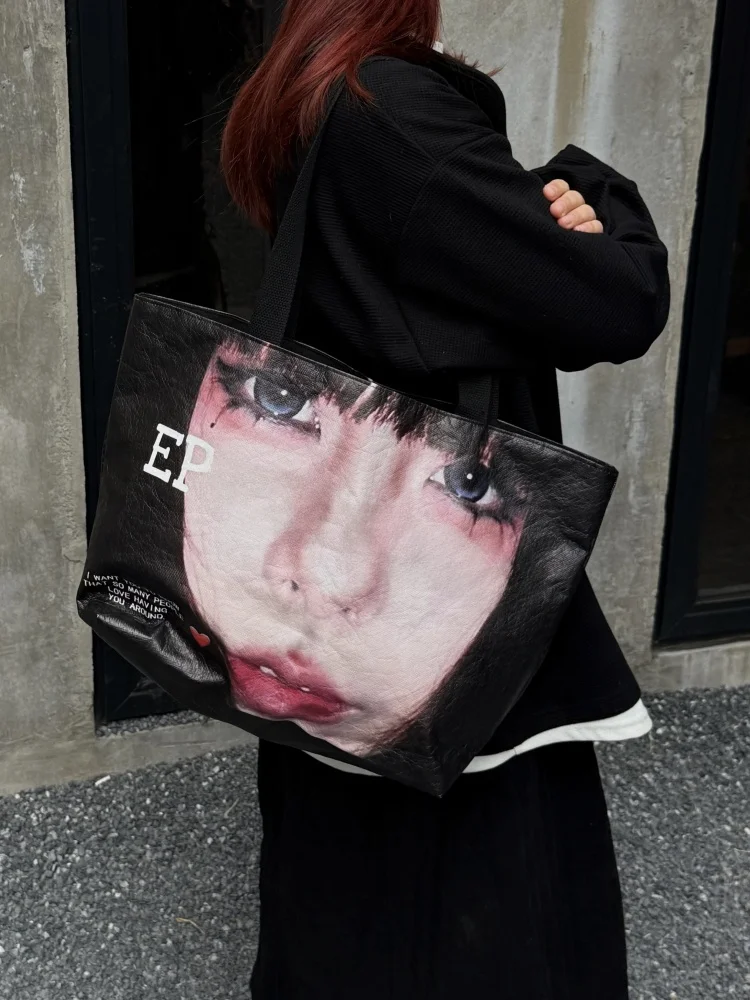 

EH Original Hot Girl Portrait Slogan Large Capaci op Street Handbag Dupont Paper Material Trendy Youth Tote Bag