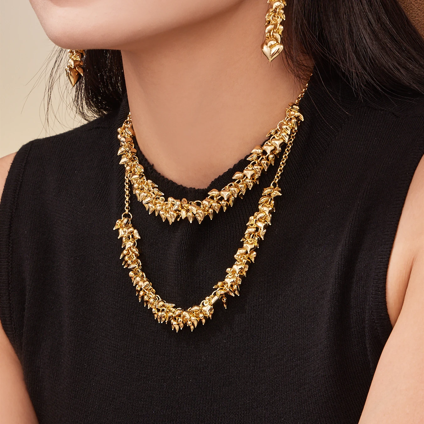 Neue silber-goldene Herz-Quasten-Halskette für Damen, modisch, 316 Edelstahl, vergoldete Kette, Halskette für Damen, wasserdichter Schmuck – Detail 5