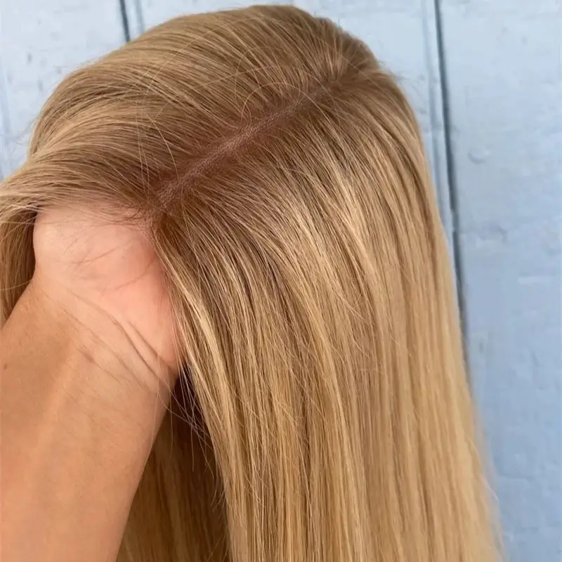 Ombre Honigblonde Perücke mit glattem Haar, Lace-Front-Perücken für Frauen, synthetische Lace-Front-Perücken, leimlose Spitzenperücke, vorgezupfter Haaransatz