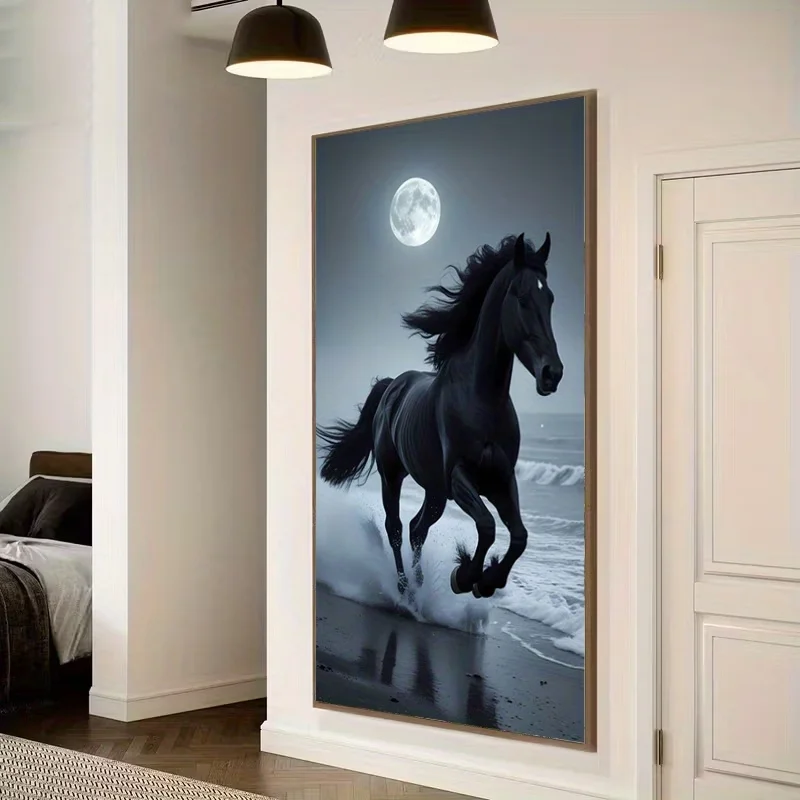 Schwarze Laufende Pferde Meereslandschaft DIY Diamantmalerei-Sets für Erwachsene Vollquadratische Runde Diamant-Stickerei Kunst Großformatige Handarbeiten