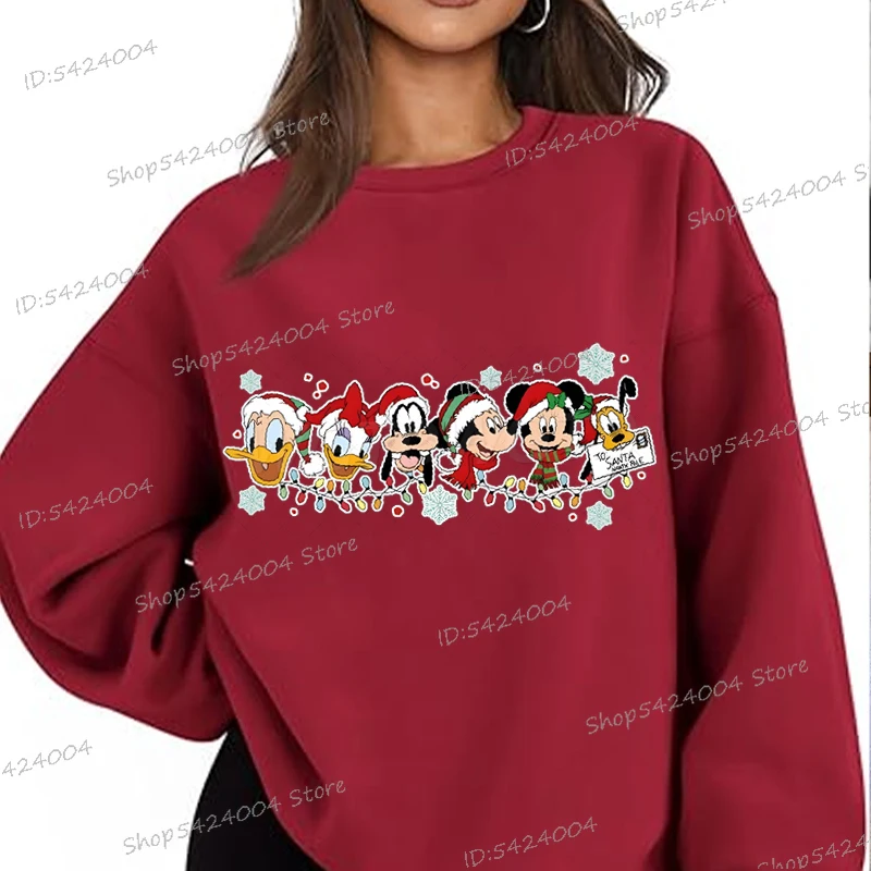 أنيمي عيد الميلاد ميكي ماوس طباعة الصوف بلوزات النساء الرجال الخريف والشتاء مريحة البلوز Crewneck الملابس النسائية