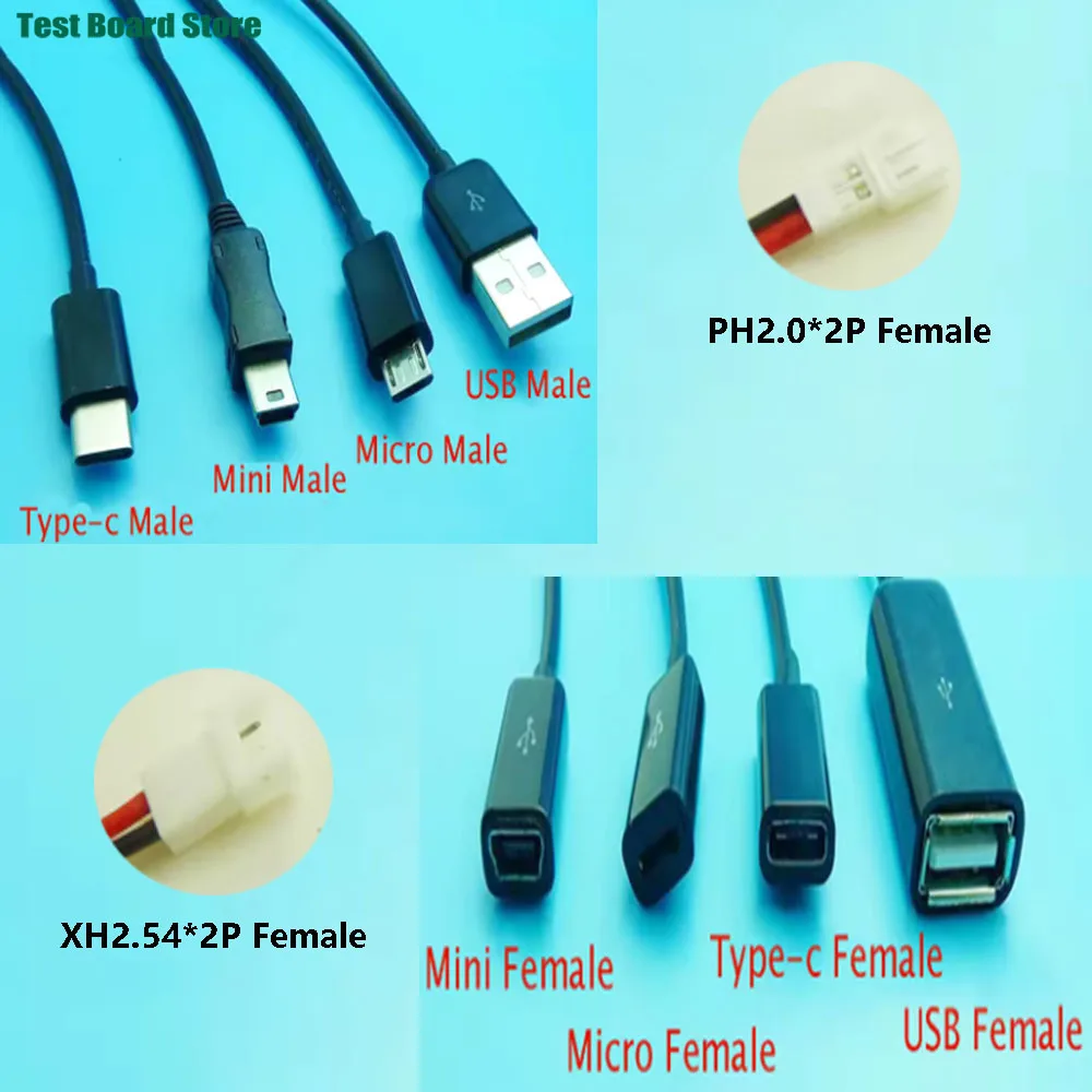 

1Pcs TYPE-C To PH2.0*2P/2 54*2P Female Terminal Micro Connection XH2.54 Male Air Connection Mini USB Extension Line