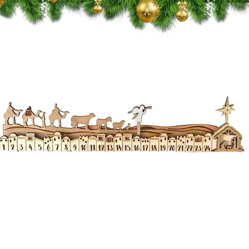 

Christmas Countdown Calendar Wooden Desktop Ornaments Set Multifunctional Desktop Countdown Decors For Mantel