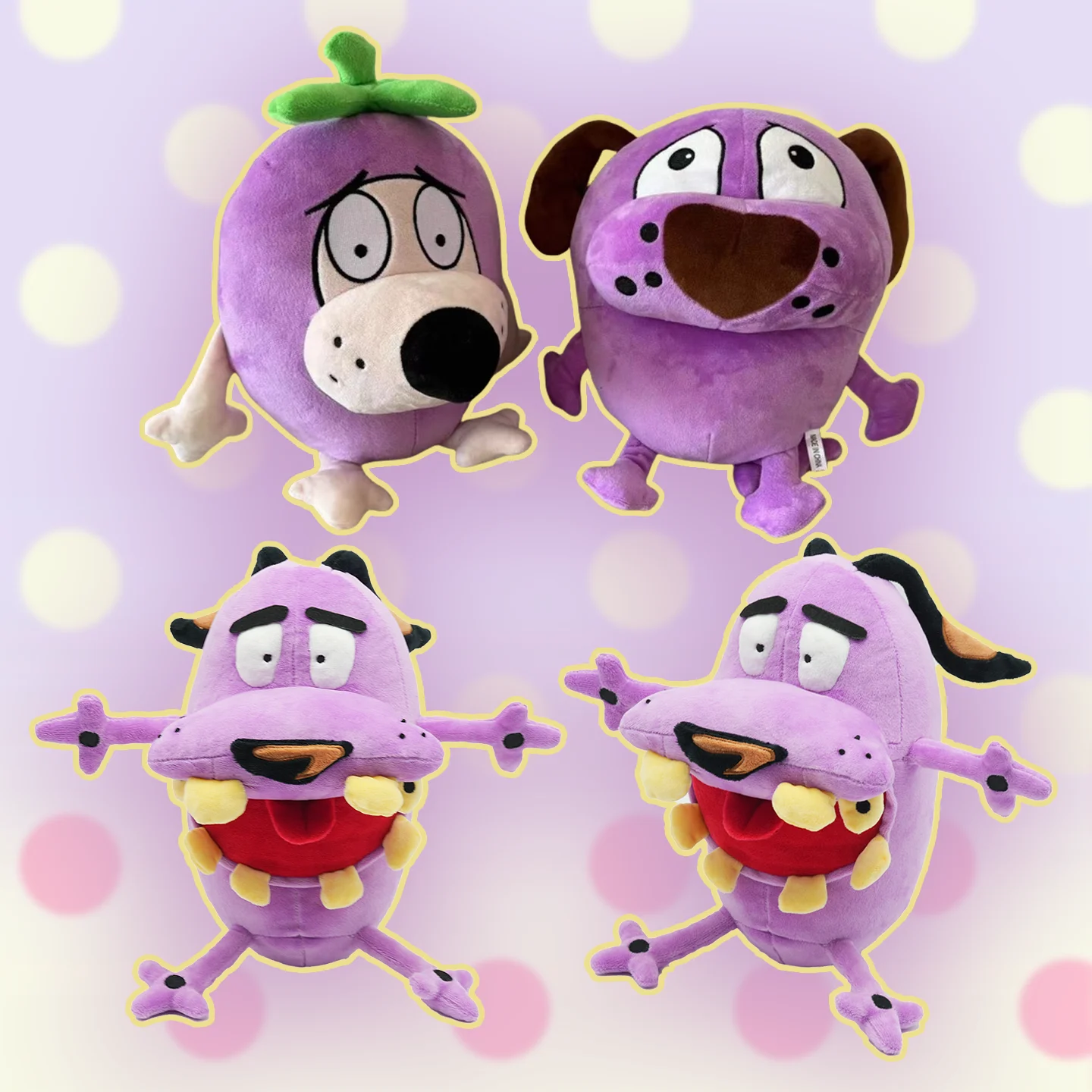 Nouvelles peluches du courageux chien lâche, chien violet amusant avec des dents jaunes, poupée en peluche, décoration de chambre, cadeau d'anniversaire
