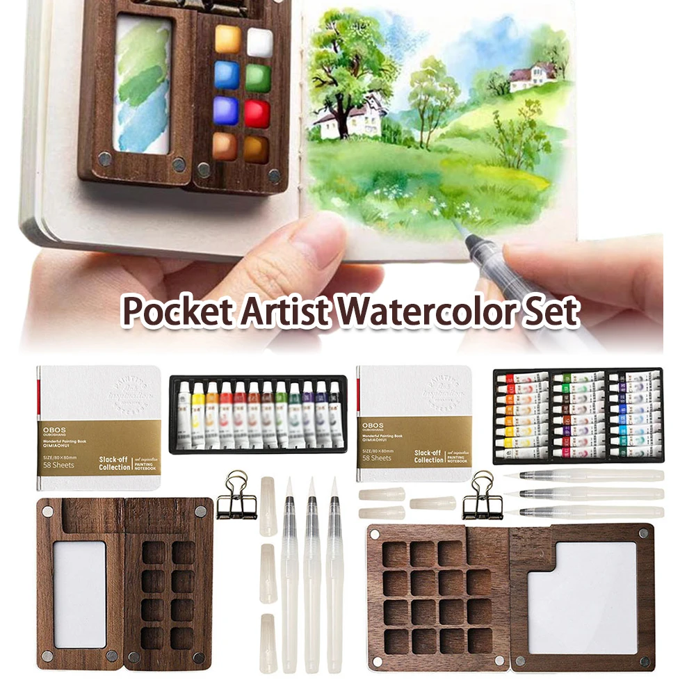 

Портативный набор акварельных красок для путешествий с клипсой, деревянный футляр-палитра, подарок для детей