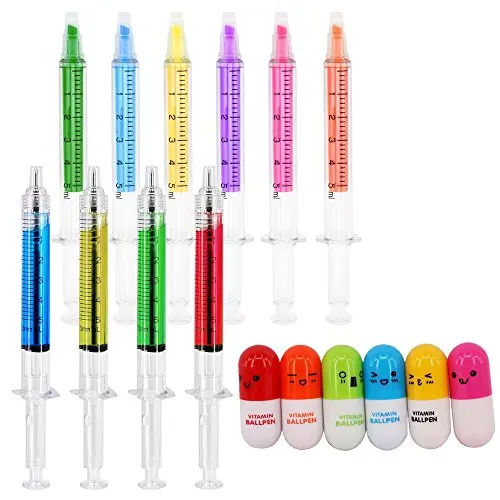 50Pcs Syringe Pens Pill Pens Syringe Highlighters Fluorescent Watercolor Pen 