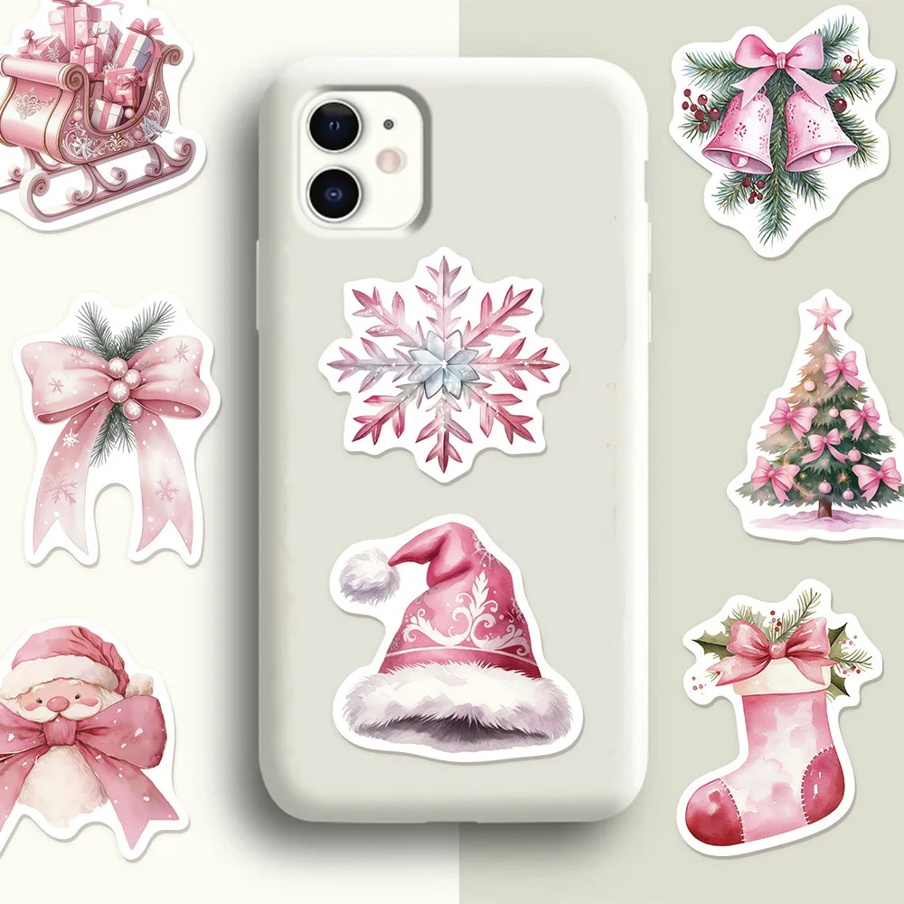 10/30/50pcs Vintage Cartoon Pink Christmas Stickers Cute Snowman Santa Claus Sticker DIY Guitar Skateboard Phone Bike Decals Toy