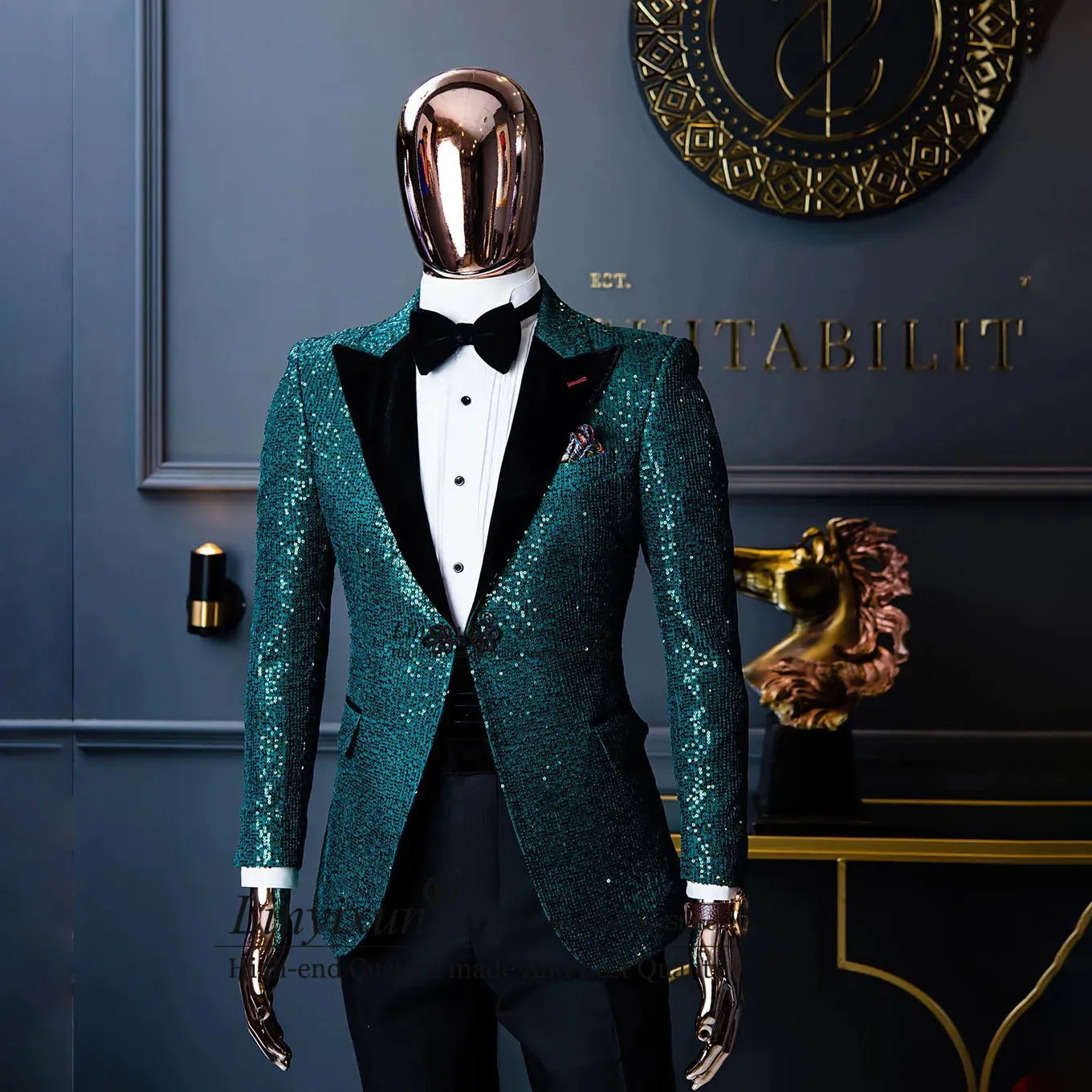 

Luxury Sequined Wedding Tuxedos Shining Peaked Lapel Men Suits 2 Pieces Sets Dinner Party Prom Blazers Slim Fit Costume Homme