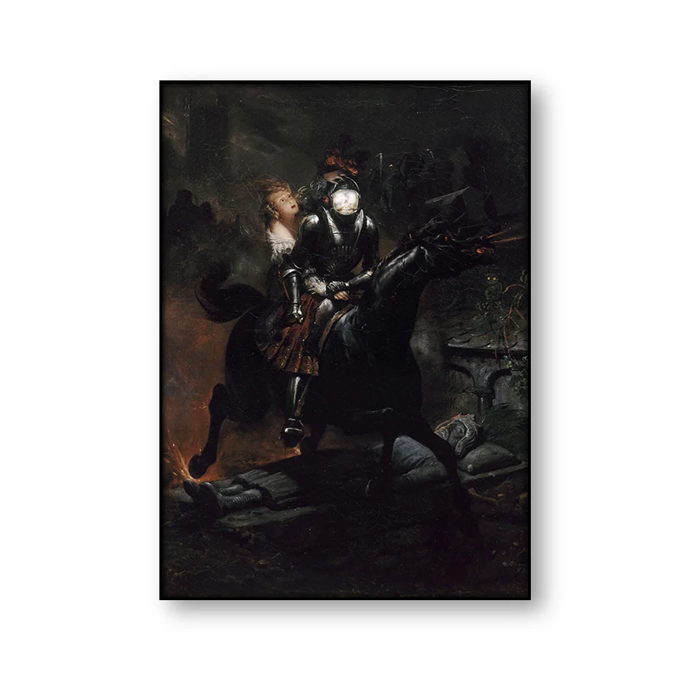 The Ballad of Lenora Horace Vernet Canvas Painting Dark Gothic Skull Knight Horse Wall Art Poster Print Home Decor
