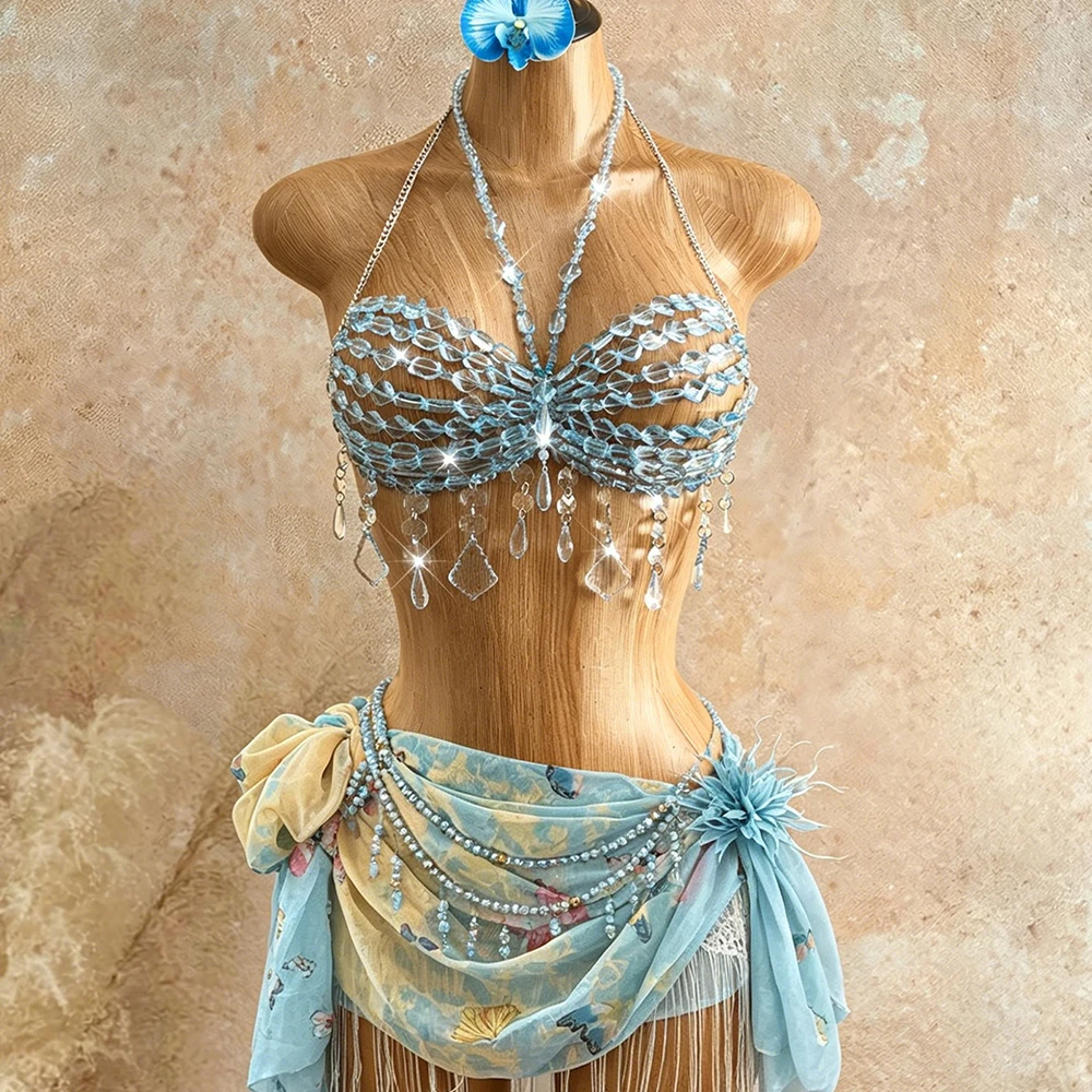 

Light Luxury Neck Hanging Suspender Vacation Wind Corset Electric Music Festival Performance Backless Spicy Girl Bead Top