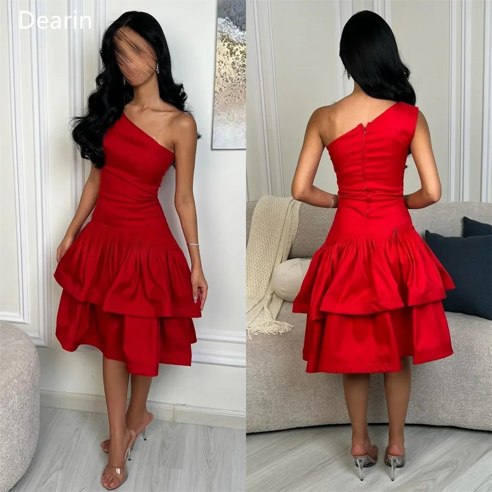 

Customized Evening Dress Prom Gown Formal Party Occasion YPMWZX One Shoulder A-line Knee Length Skirts Draped Layered Bespoke Oc