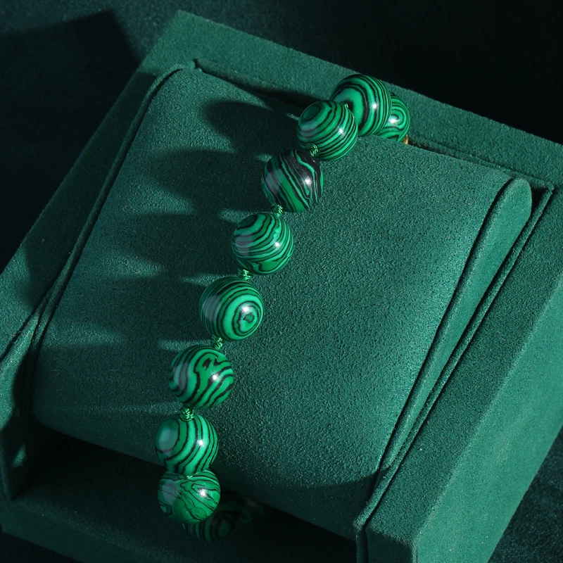 

Vintage Emerald Green Lines Beaded Strand Bracelets Charm for Women Natural Stones Jewelry Rhinestones OT Buckle Wedding Gift