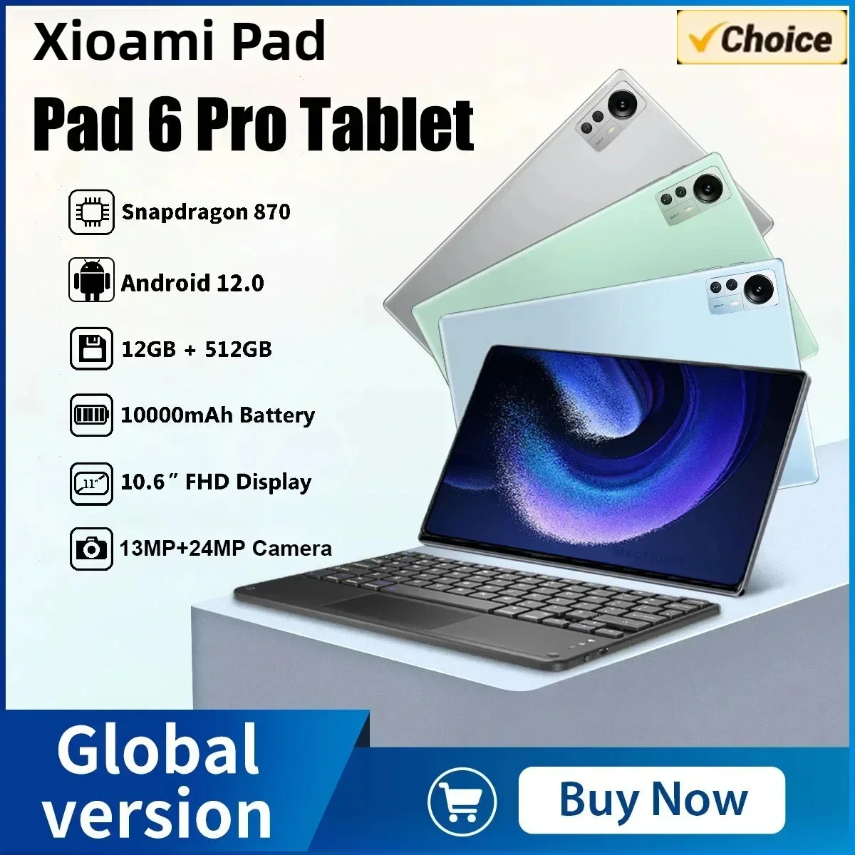 Original Xioa Pad 6 Pro Tablet PC Android 12 11 Inch 10000mAh 16GB 1T 5G Dual SIM GPS Bluetooth WiFi Google Tablette PC Mi Tab