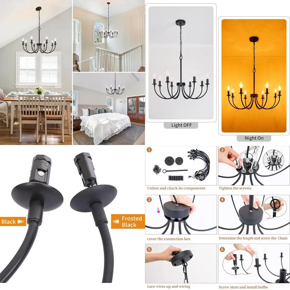 

Рустикальная черная люстра на 8 ламп, 26 подвесных светильников для столовой и гостиной, идеально подходит для освещения в стиле рустикального свечного освещения в спальне