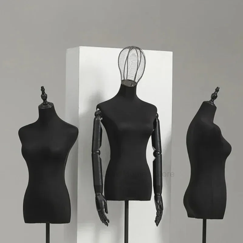 Black Cotton Mannequins Display Stand Dress Women's Clothing Store Mannequin Wedding Metal Base Stereoscopic Clothing Display