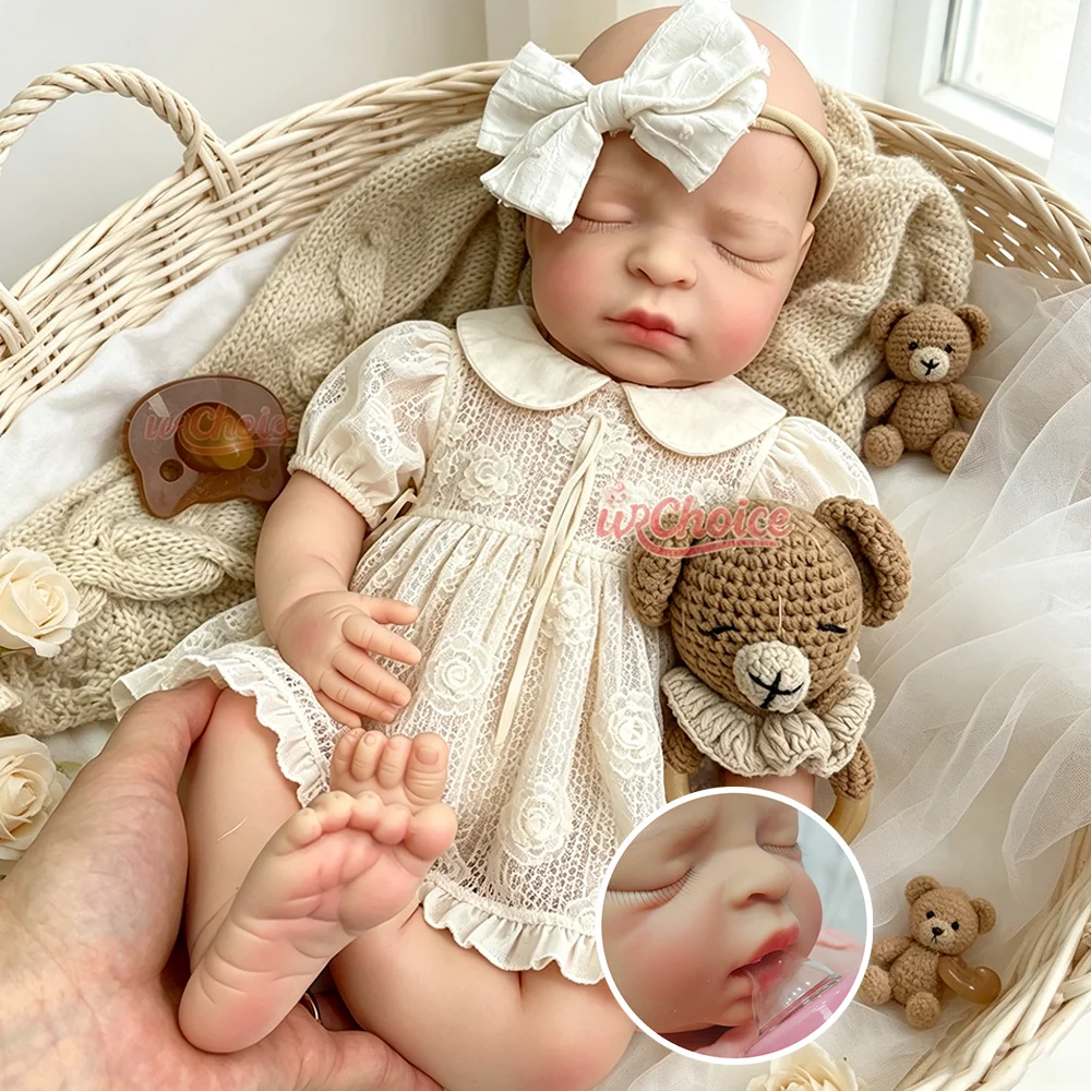 Sleeping Preemie 17 Inch Silicone Reborn Doll Hand-Painted Weighted Newborn Open Mouth Reborn Doll Spain Art Doll Collection