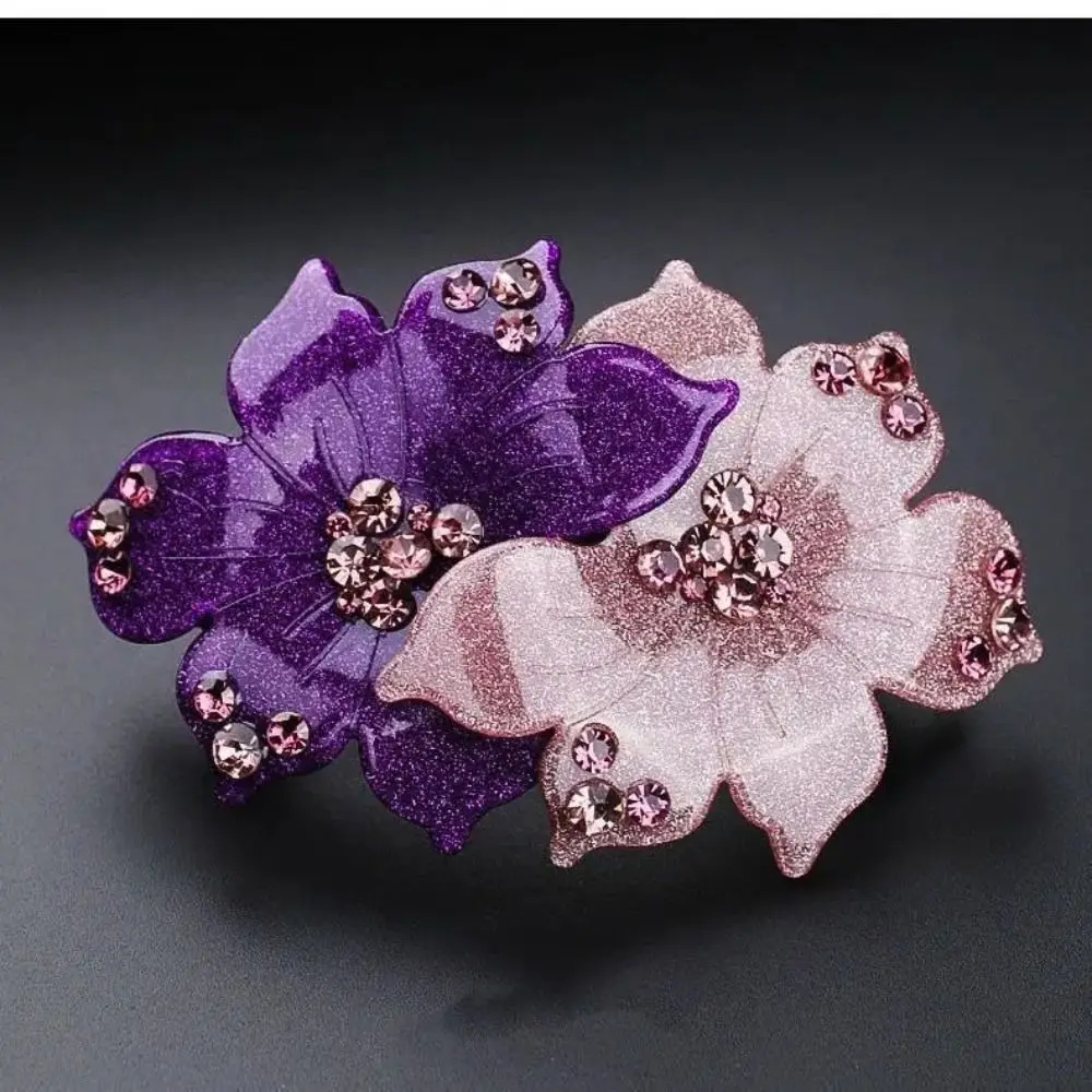 Elegant Violet Flower Crystal Spring Hairpin Acrylic Rhinestone Hair Clip Hair Accessories Hair Clamp Women Headwear