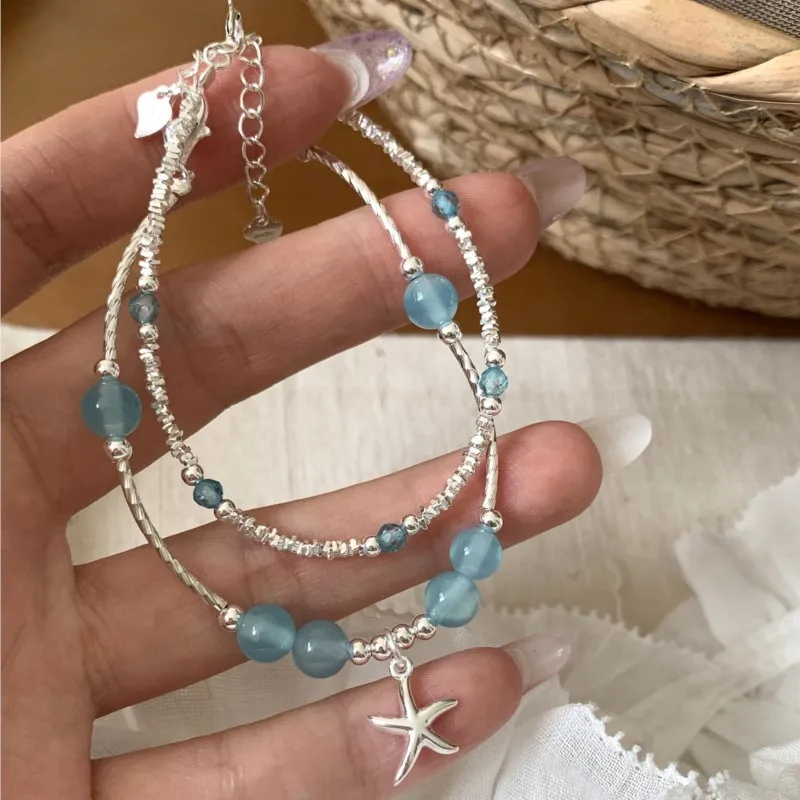 

Женский браслет Sam Panda из стерлингового серебра 925 пробы с морской звездой, свежий кианит, изысканные элегантные универсальные аксессуары, подарок, Прямая поставка