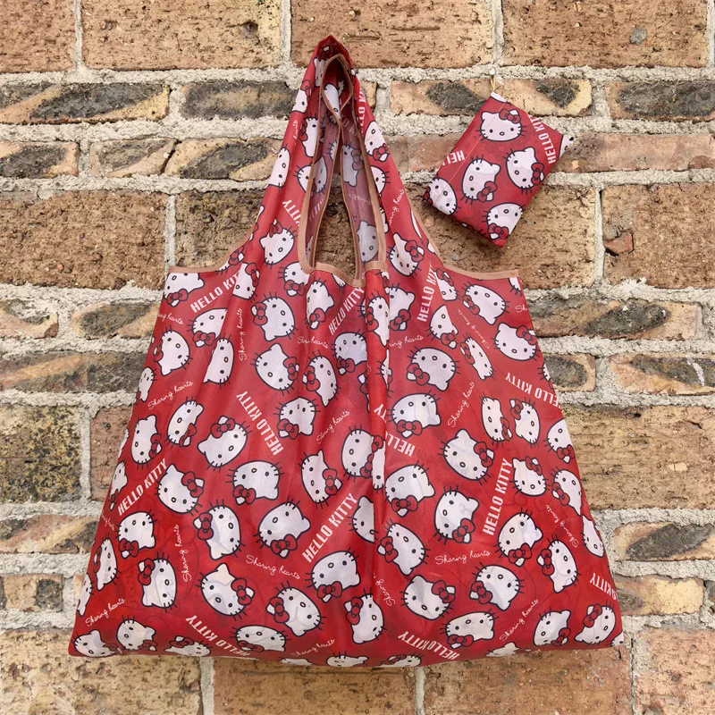 

Sanrio Hello Kitty Tote Cartoon Anime Foldable Shopping Bag Reusable Storage Pouch Large Capacity Handbag Cute Eco Grocery Bags