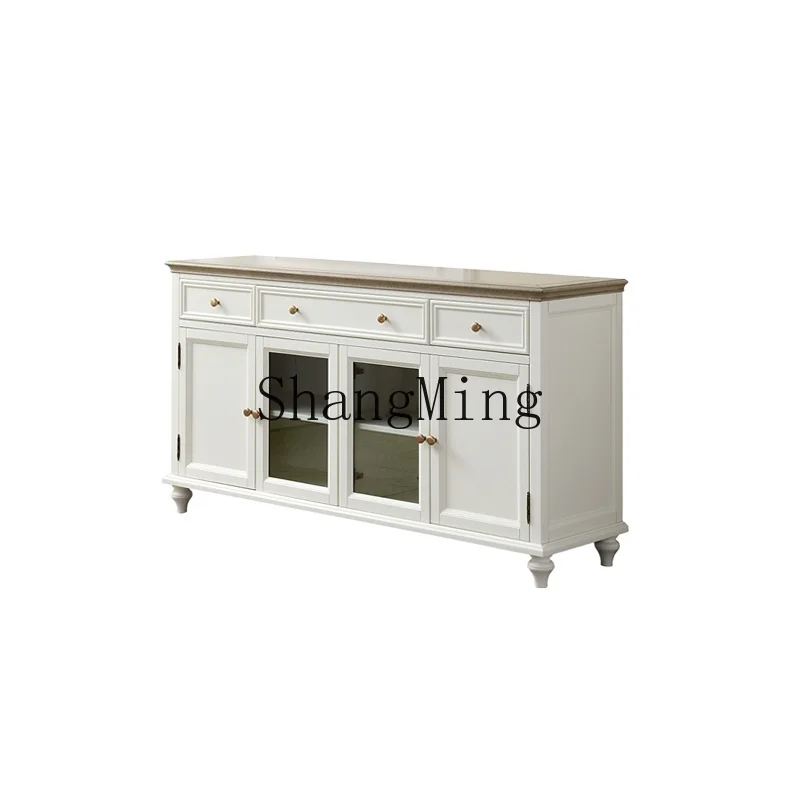 

LXY white solid wood dining side cabinet four-door living room tea cabinet household wall storage cabinet