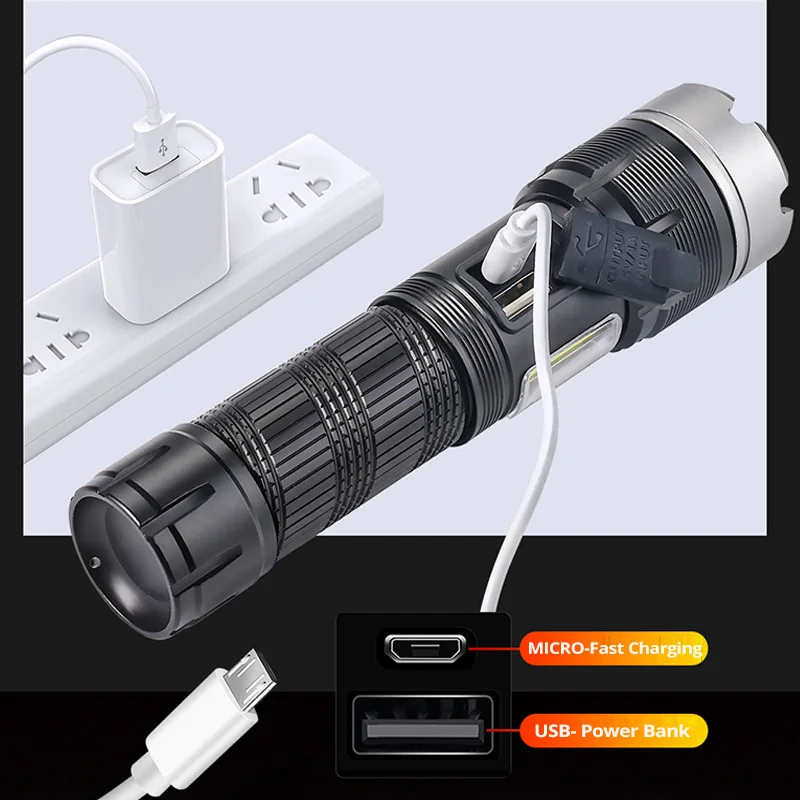 2024 Brightest XHP360 Led Flashlight Rechargeable Torch Usb Powerful Tactical Flash Light Hunting Lantern Waterproof Hand Lamp