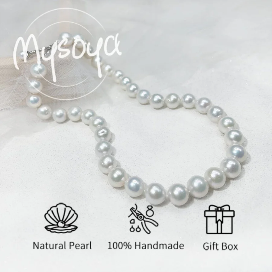 

MYSOYA 10-11 мм большое натуральное белое жемчужное ожерелье Эдисона для женщин и мужчин, подарочная коробка, подарок на день рождения, свадьбу, годовщину, ювелирное изделие