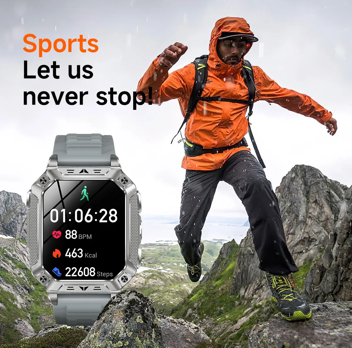 2026 Neue 1400mAh Militär-Smartwatch 10ATM Wasserdicht 2,01" AMOLED SOS+LED-Taschenlampe Herzfrequenz 100+ Sportmodi Fitness-Uhr – Detail 16