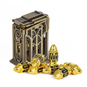 Cusdie 7 กระสุนโลหะชุดลูกเต๋า DND D4 D6 D8 D10 D % D12 D20 D & D ลูกเต๋า Polyhedral พร้อมกล่องคู่สําหรับ Pathfinder RPG เกมกระดาน