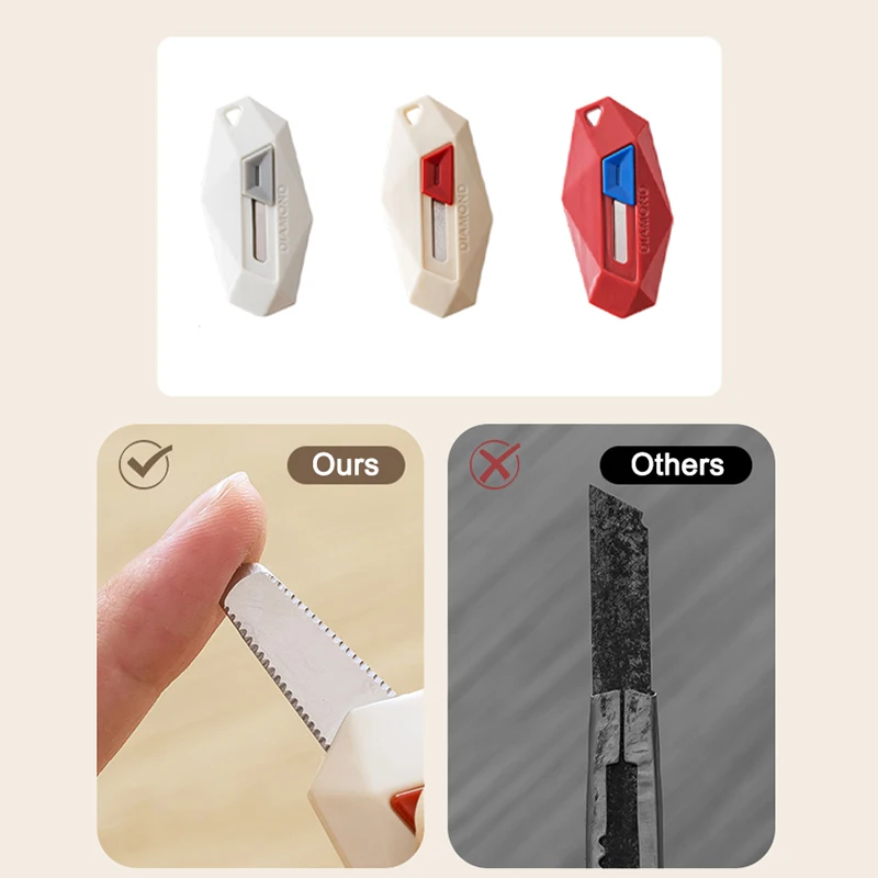 الماس تصميم Unbox سكين السلامة جولة رئيس القاطع المغناطيسي صندوق كرتوني القاطع قابل للسحب انتعاش رسالة فتاحة سكّين متعدّد الاستخدامات