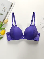 Women's Sexy Solid Color Bra Patchwork Lace With Small Pendant Steel Ring Gathered Push Up Bra Daily Comfortable Casual Bra U314