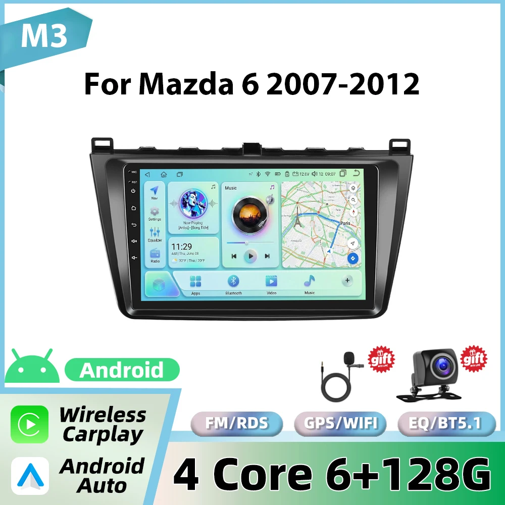 Podofo Android autoradio voor Mazda 6 Rui wing 2015-2019 draadloze CarPlay GPS WIFI FM/RDS head unit 2din EQ BT autostereo