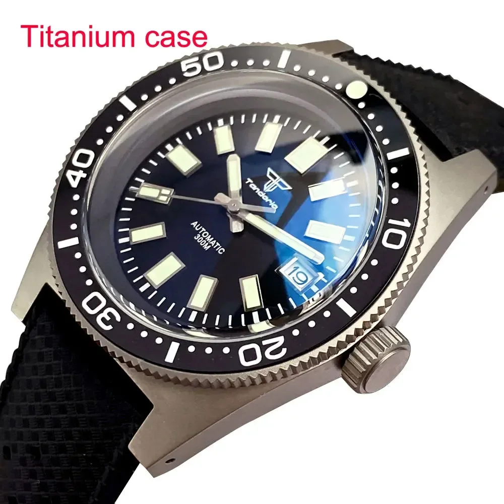 Tandorio 41mm Titanium Diving 62MAS Watch Black/Grey/Blue Dial NH35A PT5000 Movement AR Domed Sapphire 300m Luminous Men\'s Watch