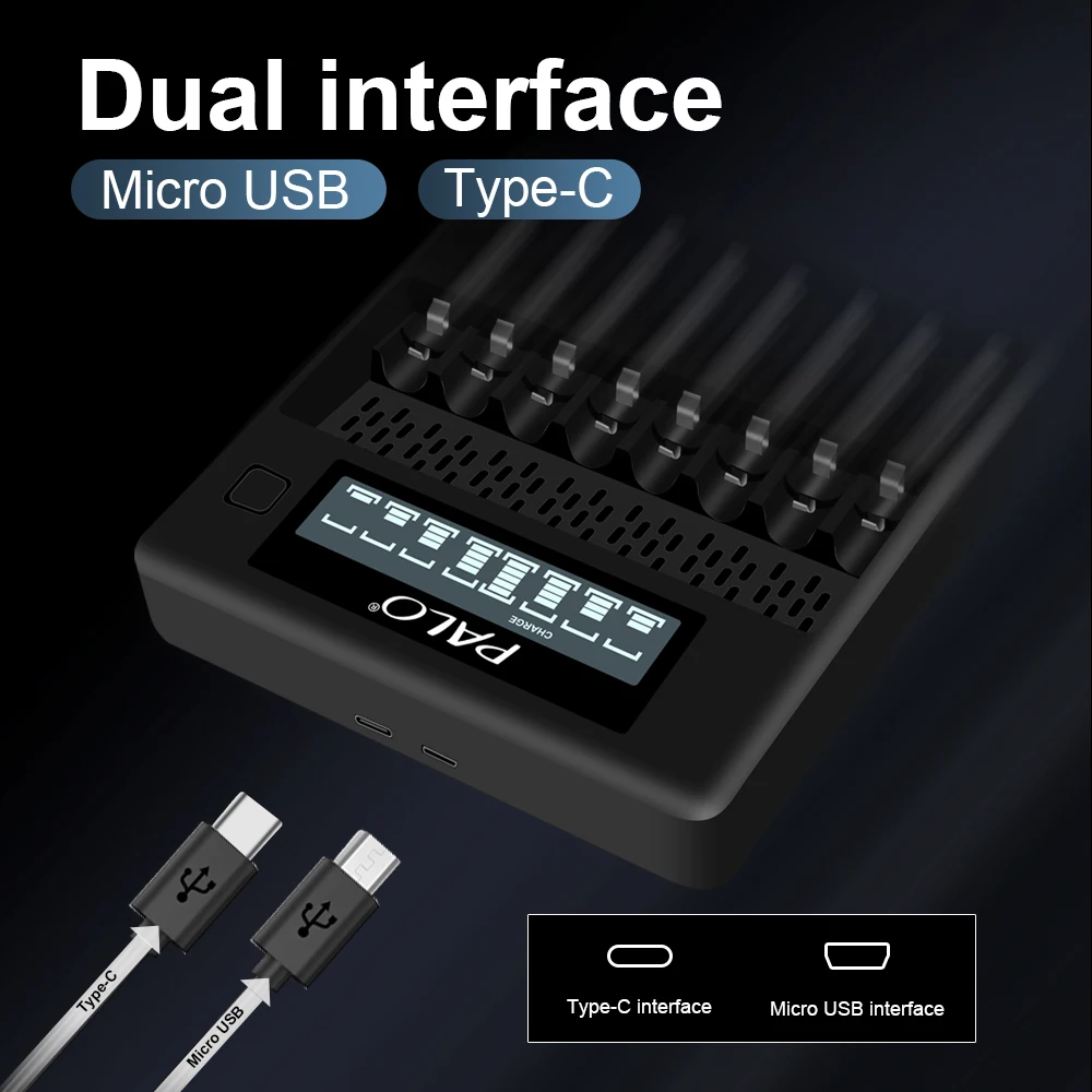PALO 8 Slots Smart LCD display Intelligent Battery Charger Fast charge for 1.2V AA AAA 2A 3A Ni-MH NiCd Rechargeable Battery