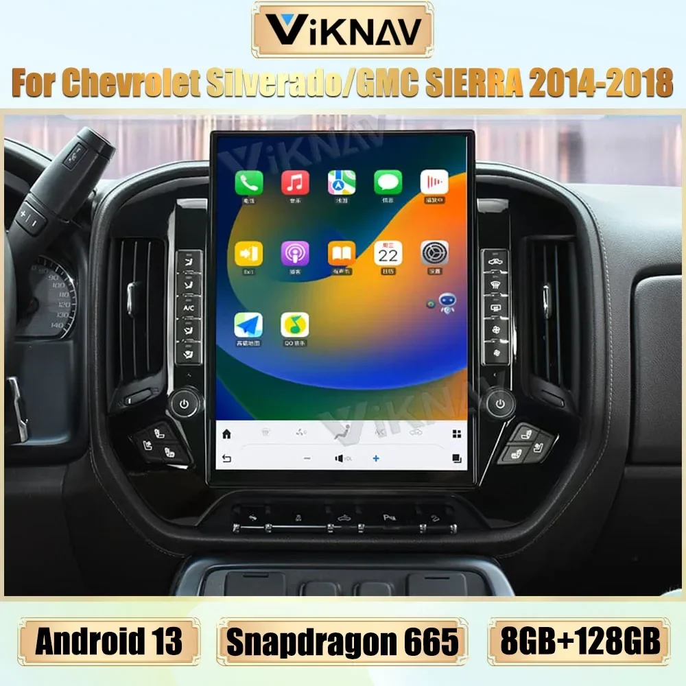 

15,6-дюймовый автомобильный радиоприемник для Chevrolet Silverado/GMC Sierra 2014-2018, Android 13, автомагнитола с CarPlay, GPS-навигацией и мультимедийным плеером