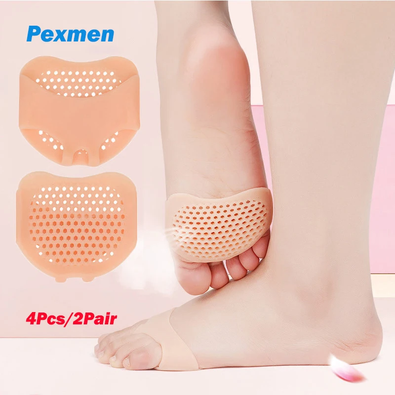 

Pexmen 4Pcs Metatarsal Pads Ball of Foot Cushions Soft Gel Forefoot Pads Mortons Neuroma Callus Pain Relief Foot Care Tool