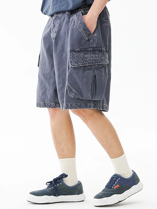 

Retro Waed Workwear ort Pants Men's Summer High Street Casual Large ket Loose Five-Quarter Length Cotton Straight Leg