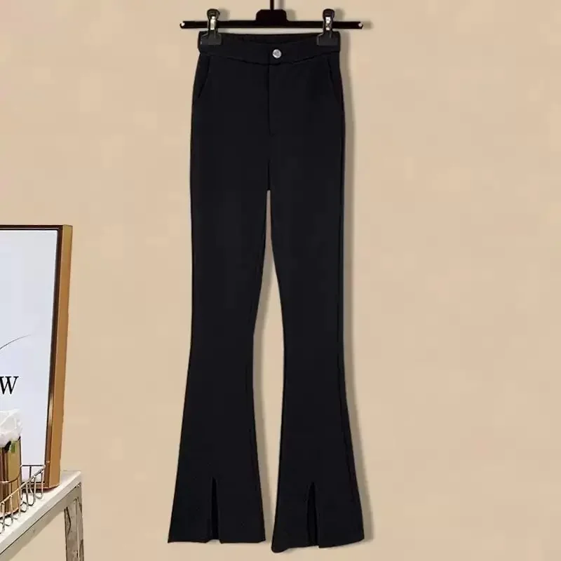 Women Autumn Winter Solid Turtleneck Shawl Sweater Wide Leg Pants Two Piece Set Lady Knitted Pullover Black Trousers Outfits