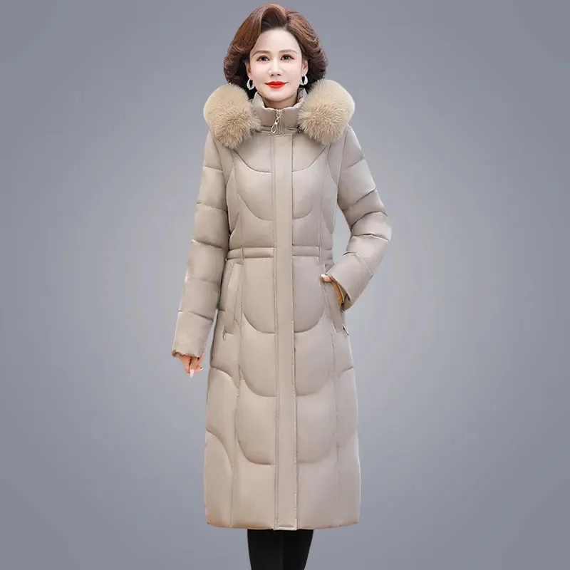 Imagem -03 - Parka Grossa e Quente com Capuz Longo Feminino com Gola de Pele Jaqueta Solta Cabolsa de Neve Sobretudo de Mãe de Meia Idade Novo Inverno R409