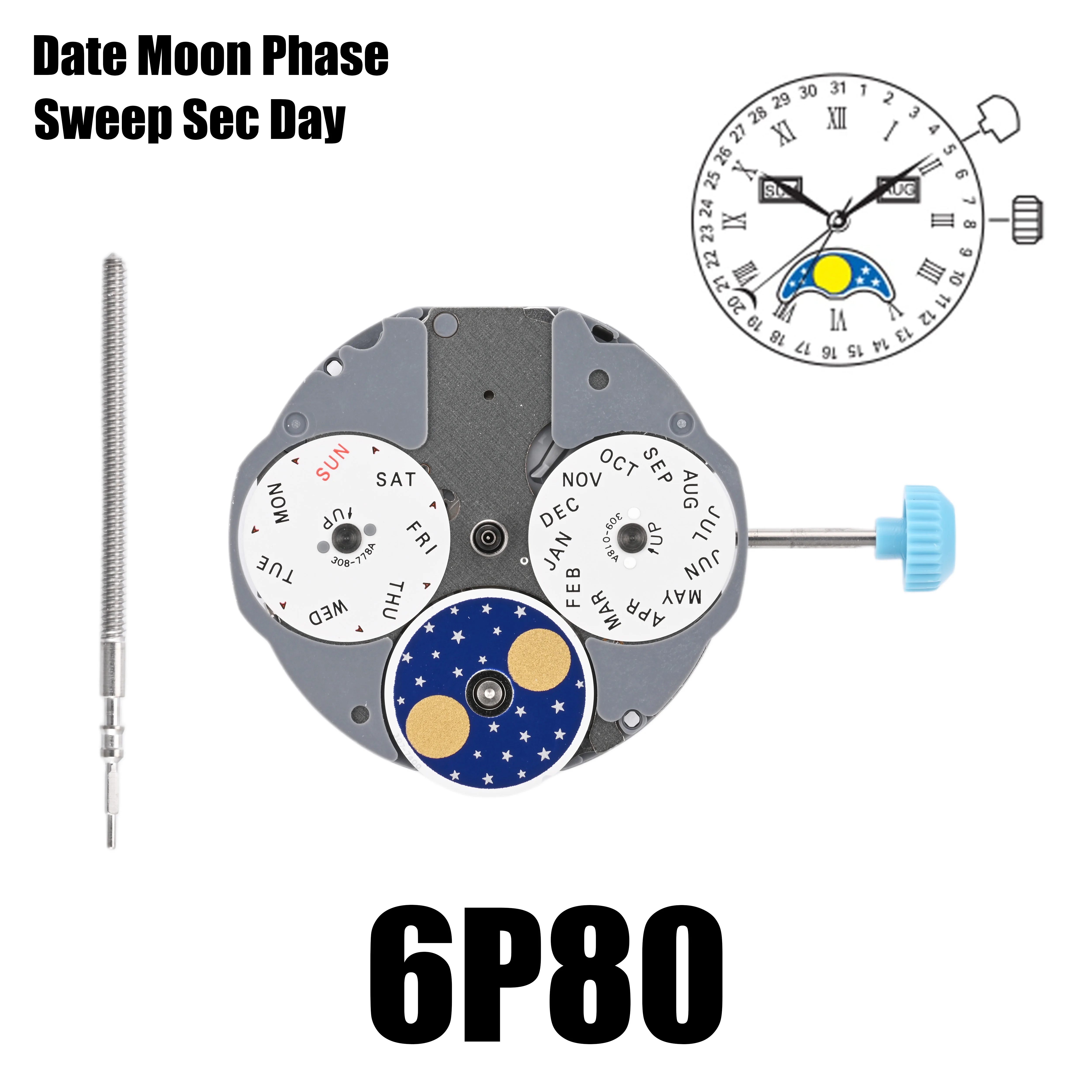 6P80 movement miyota 6P80 movement japan movement MONTH DISC /DAY DISC/MOON PHASE