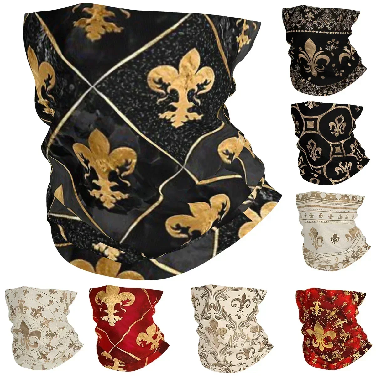 Florence Bandana Neck Gaiter Printed Fleur De Lis Lily Flower Symbol Flag Wrap Scarf Multifunctional Balaclava Neck Cover Adult